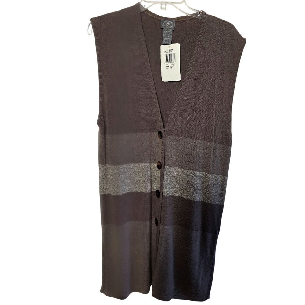 Womens Sleeveless Medium Cardigan Chocolate Brown Rustic Effortless Y2K USA New
